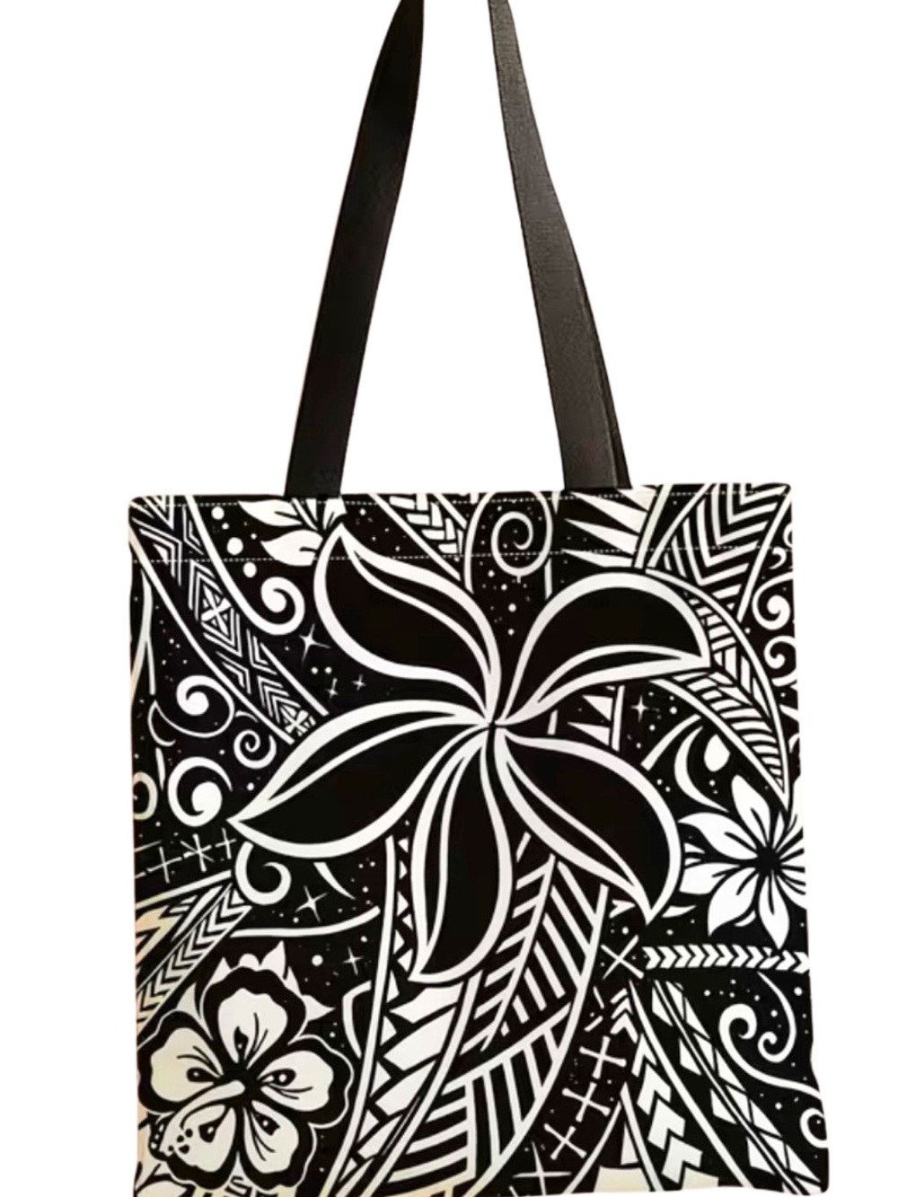 Black & White Floral Pattern Tote Bag